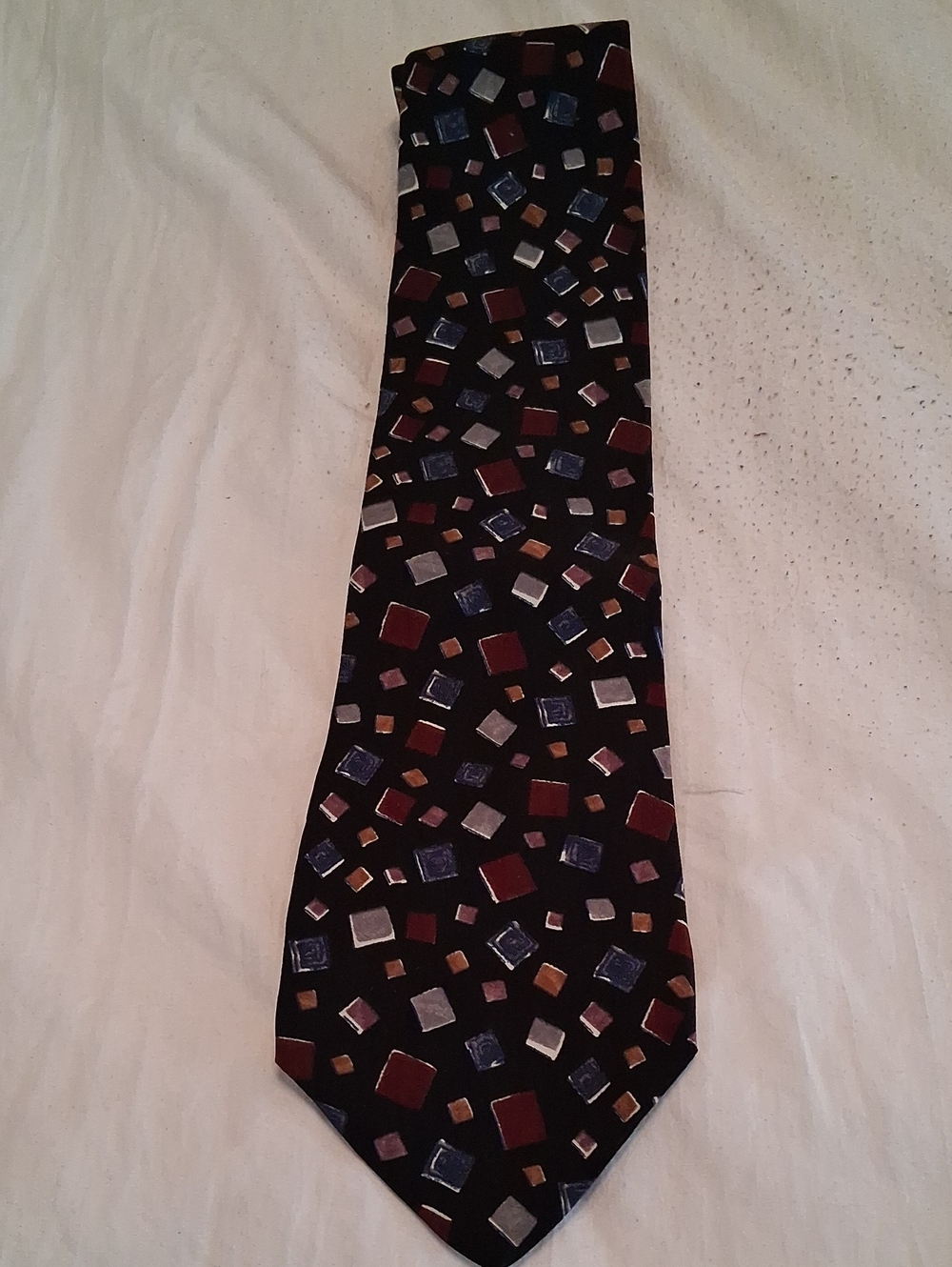 Vintage George Machade Men's Black Tie with Multicolor Geometric Square Motif